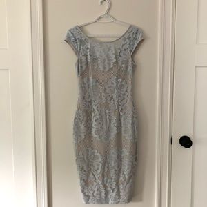 Le Chateau light blue/nude lace dress with stretch
